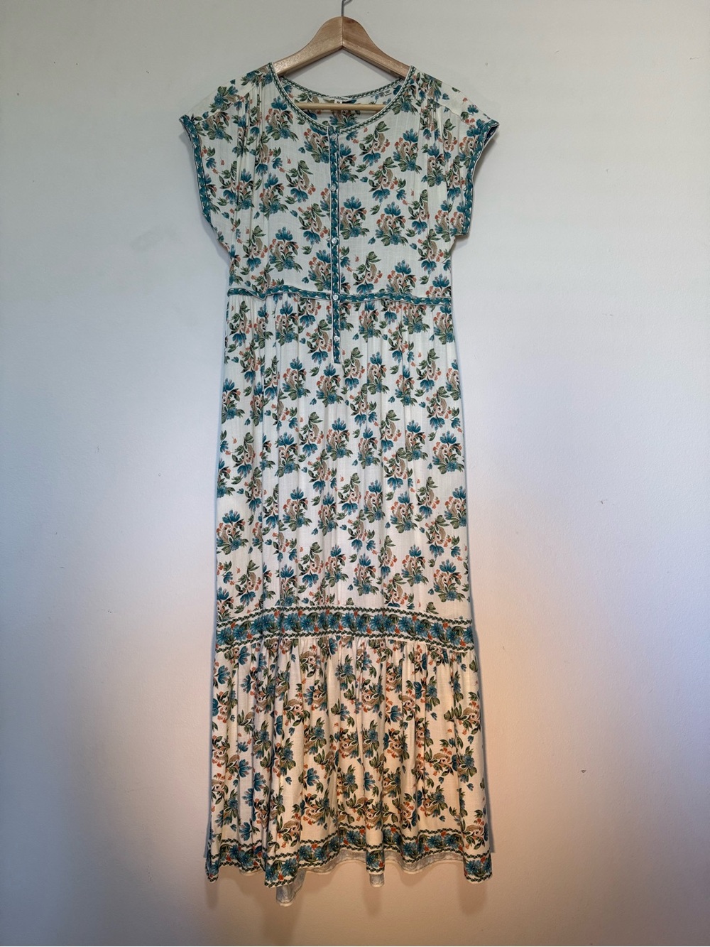 Max Studio Cream Maxi Dress with Teal and Green Floral Print